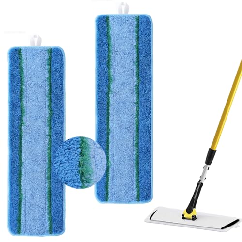 Upgraded Replacement Microfiber Mop Pads for Rubbermaid Commercial 18 Inch Mop 17 Inch Mop, Reusable Wet & Dry Commercial Cleaning Flat Mop System 18" 17" Refill Head for Multi-Surface Floor-2 Pack - color: Rm-blue Upgrades Blue 2pack
