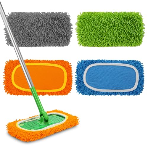 Set of 4 Reusable Microfiber Mop Pads Compatible with Swiffer Sweeper, Dry Sweeping Cloths, Washable Wet Mopping Cloth Refills for Floor Cleaning (Mop is Not Included) (Multicolor 2, 4 Pack) - color: Multicolor 2