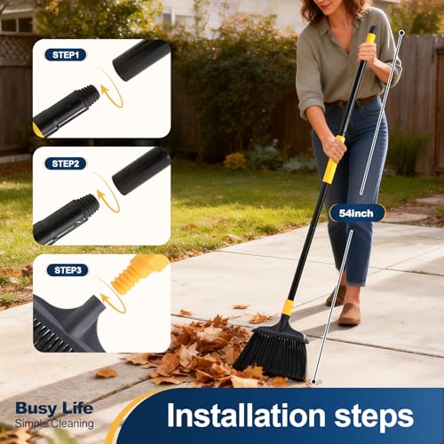 Yocada Heavy-Duty Broom Outdoor Commercial for Courtyard Garage Lobby Mall Market Floor Home Kitchen Room Office Pet Hair Rubbish 54Inch