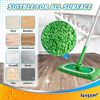 KEEPOW Reusable Mop Pads Compatible with Swiffer Sweeper Mop, Dry Sweeping Cloths for Swiffer Pads, 8 Pack Washable Microfiber Wet Mopping Cloth Refills for Surface/Hardwood Floor Cleaning - color: 8 Pack Green