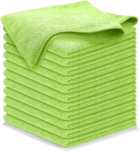 USANOOKS Microfiber Cleaning Cloth Light Green - 12 Pcs 12.5"x12.5" - High Performance - 1200 Washes, Ultra Absorbent Towels Weave Grime & Liquid for Streak-Free Mirror Shine - Car Washing Cloth - color: Light Green, size: Pack of 12