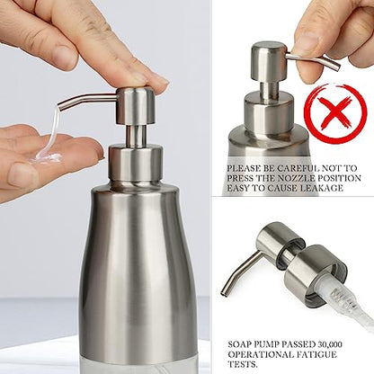 Gaussra Kitchen Soap Dispenser Set with Silicone Tray and Stickers - Brushed Nickel, Stainless Steel Glass Soap Dispenser Bathroom, Refillable Hand Dish Dispenser for Kitchen Sink - color: Brushed Nickel 2 & Tray