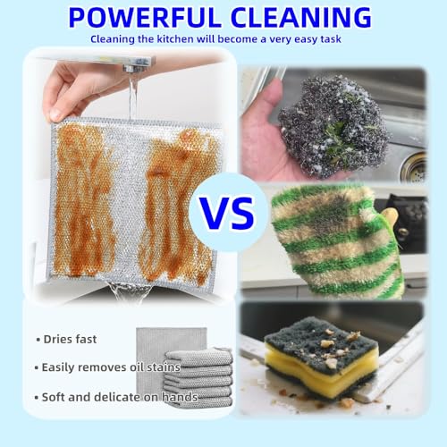 Non-Scratch Wire Dishcloth - Multipurpose Wire Dishwashing Rag for Pots, Pans, Glassware & Grills, Durable and Fast-Drying Kitchen Scrubber (6PCS)