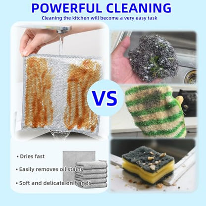Non-Scratch Wire Dishcloth - Multipurpose Wire Dishwashing Rag for Pots, Pans, Glassware & Grills, Durable and Fast-Drying Kitchen Scrubber (6PCS)