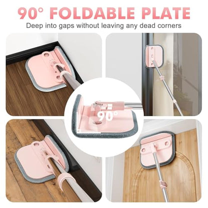 Spin Mop and Bucket System Kit, Self-Separating Cleaning Soil, Foldable Square Mop Bucket Head with Washable Interchangeable Mop Pads, Pink (Mop Set with 6PC Pads) - size: 2.0 Mop and Bucket Set (6 pads)