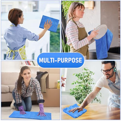 Newwiee 3 Pcs Extra Large Microfiber Cleaning Cloth 30" x 20" Washable Reusable Microfiber Towel Streak Free Lint Free Cloth for Cleaning Home Glass Office Window Bathrooms (Blue) - color: Blue