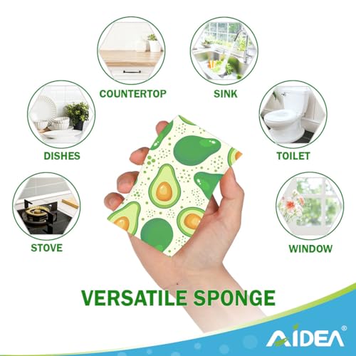 AIDEA Sponges Kitchen, Non-Scratch Scrub Sponge-6Count, Sponges for Non-Stick Cookware, Cellulose Sponge for Dishes, Cleans Fast Without Scratching, Cleaning Power for Kitchen, Bathroom, Household - color: Printed-blue
