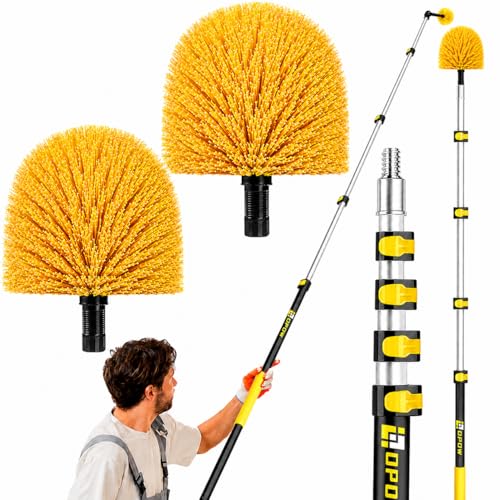 6-24ft Cobweb Duster with Extension Pole, Opow 32ft High Reach Spider Web Brush, Aluminum Telescopic Pole, Webster Duster with 2 Washable Heads and Universal Joint Angle Adaptor for Outdoor & Indoor - size: 24 feet