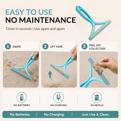 2 Pack Set Pet Hair Removal Tool – Dual-Head Copper & Plastic Scraper for Carpet, Furniture & Car, Reusable Lint Remover for Embedded Dog & Cat Hair - color: Sapphirine