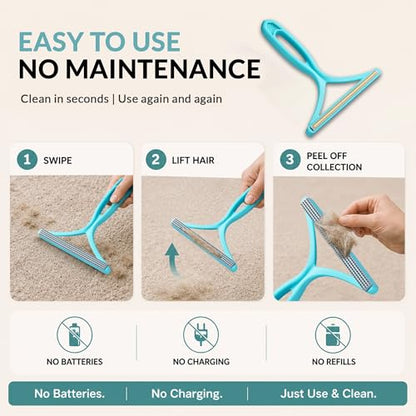 2 Pack Set Pet Hair Removal Tool – Dual-Head Copper & Plastic Scraper for Carpet, Furniture & Car, Reusable Lint Remover for Embedded Dog & Cat Hair - color: Sapphirine