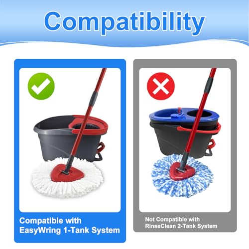 Mop Heads Replacements for Ocedar, Mop Replace Head for O Cedar EasyWring 1-Tank Spin Mop, 6 Mop Heads Include 3 Microfiber Mop Refills, 2 Upgrade Scrubber Mop Head, 1 Mop Base for O-Cedar Mop - size: for ocedar easywring 1-tank