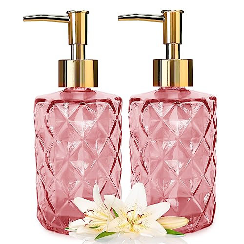 Glass Soap Dispenser with Pump, Soap Dispenser, Lotion Dispenser for Dishwashing Liquid, Lotion Shower Gel (Pink) - color: Diamond Pink