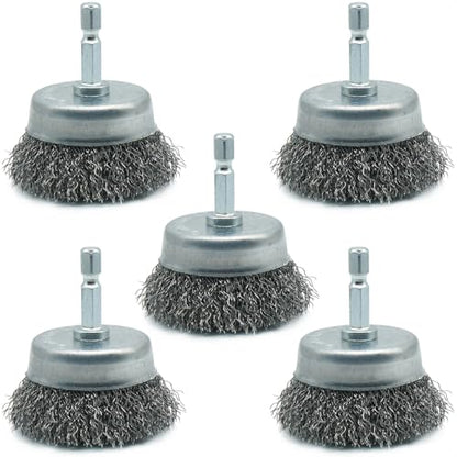 5-Pack 2-inch Wire Cup Brush Set for Drill | Coarse Carbon Steel Crimping Wire, 1/4" Hex Shank, Aggressive Rust Removal, Paint Stripping, Surface Abrasion - style: 2-inch Cup Brush - 5 Piece