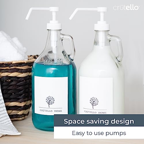 Crutello 64 oz Glass Laundry Detergent Dispenser for Detergent, Bleach, Syrup Pump Dispenser, Ketchup Pump, Glass Pump Bottle for Laundry Room Decor with Spray Bottle for Cleaning Solutions