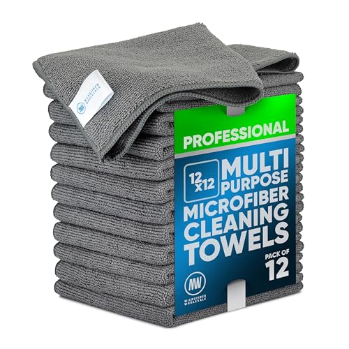 MW PRO Premium Microfiber Cleaning Cloths (12 Pack, 12x12, Grey) - Streak Free Stainless Steel & Glass Towels - Ultra Soft Cleaning Cloths for Screens, Granite & Modern Home - Washable & Reusable - color: Gray, size: 12 Count (Pack of 1)