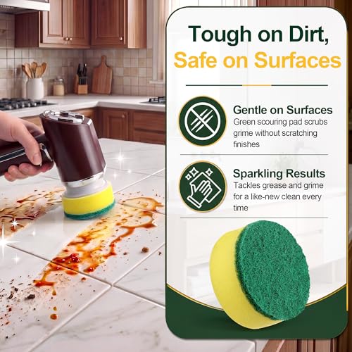 Saillong 6 Pcs Heavy Duty Power Scrubber Sponges Pad, Electric Spin Cleaning Brush Replacement Sponge Brush Heads, Replacement Scouring Pads Accessories for Kitchen, Bathroom, Floor, Tile, Car