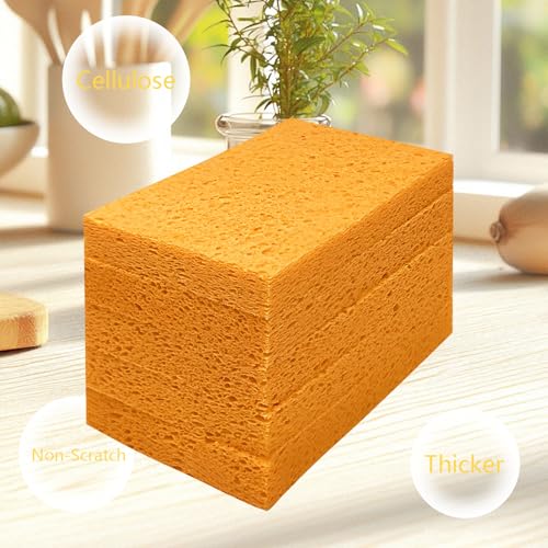 Cellulose Sponges, Large Size 4" x 6" x 1" - Heavy Duty Scrub Kitchen Sponge, Clean Tough Messes Without Scratching Kitchen Cleaning Pads, Pop Up Eco DIY (6 Pack), Yellow - color: Yellow