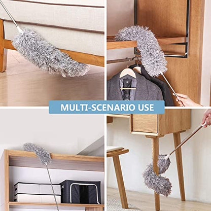Microfiber Duster with Extension Pole(Stainless Steel) 30 to 100'', with Bendable Head, Extendable Long Duster for Cleaning Ceiling Fan, High Ceiling, Keyboard, Furniture Cars Gray - color: Gray
