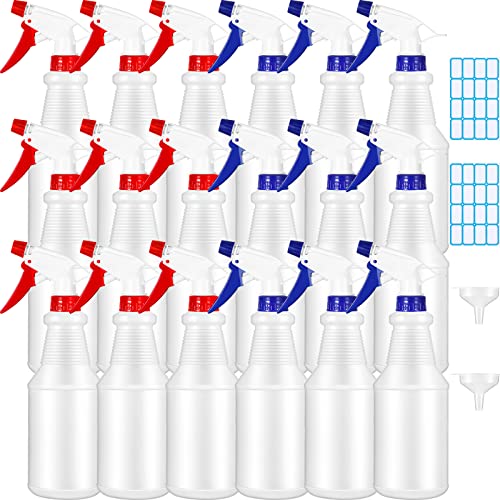 Sabary 18 Pack Spray Bottles in Bulk,16 oz Plastic Empty Clear Spray Bottles for Cleaning Solution Leak Proof Refillable with Label Funnels and Adjustable Nozzle for Home Gardening Commercial