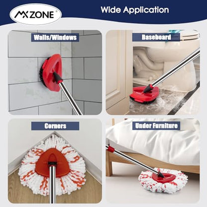 Spin Mop Head Replacement Base Handle Compatible with O Cedar EasyWring 1-Tank System, 3 Pack 40% More Cleaning Power Replace Heads, 1 Mop Handle, 1 Base and 1 Scrub Brush Combo Set - size: 6pcs 1-Tank Mop Set