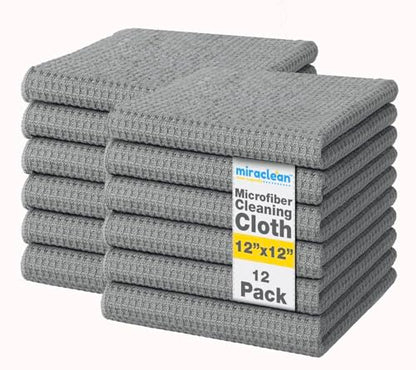 MIRACLEAN Waffle Weave Microfiber Cloths - 12 x 12 inches - Lint Free Cloth, Streak-Free Absorbent Microfiber Glasses Cleaning Cloth, Screens, Dusting & Appliances - 12 Pack Premium Cloth Wipes - size: 12 Pack