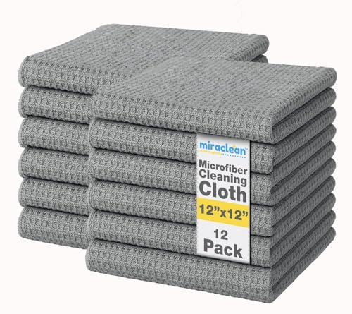 MIRACLEAN Waffle Weave Microfiber Cloths - 12 x 12 inches - Lint Free Cloth, Streak-Free Absorbent Microfiber Glasses Cleaning Cloth, Screens, Dusting & Appliances - 12 Pack Premium Cloth Wipes - size: 12 Pack