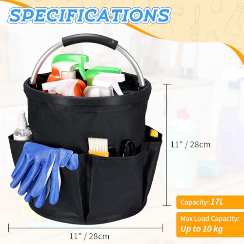 17L Cleaning Caddy with Handle & 6 Pockets, Foldable Cleaning Supply Organizer, Portable Shower Caddy, 600D Oxford Fabric Storage Basket for Home, Camping, Gardening, Bathroom, Cleaning Bag
