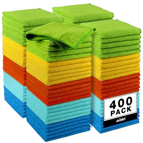 AIDEA Microfiber Cleaning Cloth, 400PK, Microfiber Towels for Cars, Shop Towels Cleaning Rags, Premium Wash Cloths, Absorbent Towel for SUVs, House, Kitchen, Window, Cleaning Supplies 12×12" - color: Yellow Blue Green, size: 400PK