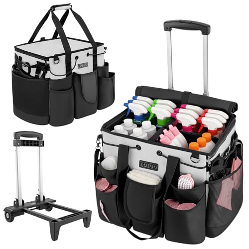 LOEUO Large Cleaning Caddy for Cleaning Supplies Organizer, Rolling Cleaning Caddy Bags with Wheels for Housekeepers, Cleaning Carts on Wheels for Home Car Office Picnic - color: Black-grey