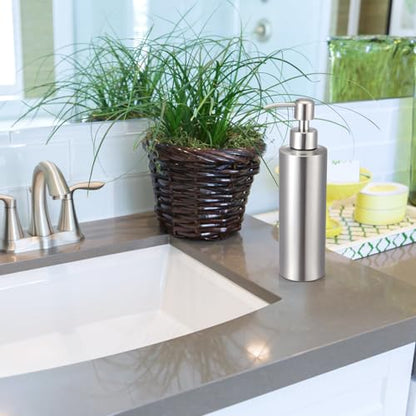 Teenyyou 2 Pcs 11.8 Oz/350 ml Large Stainless Steel Soap Dispenser Countertop Liquid Hand Soap Pump Bottle Rust Proof Metal Dispenser for Countertop Bathroom Kitchen Hand Dish Lotion(Round) - size: 11.8 oz, style: Round