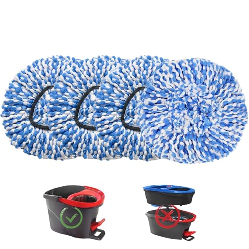 Mop Heads Replacement for O-Ceda Easy Wrin Spin Mop, Microfiber Spin Mop Refills, 4 Packs Mop Head Replacement Easy Cleaning Machine Washable - color: #5 Blue