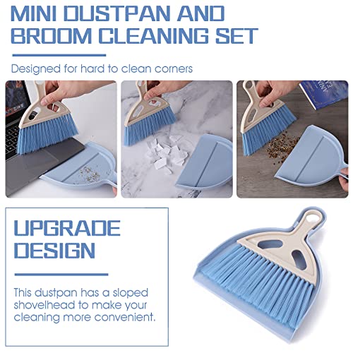 cobee Small Broom and Dustpan Cleaning Set, Mini Whisk Dustpan and Brush with Handle Portable Table Top Dust Pan Dining Table Crumb Sweeper Cleaning Tools with Soft Bristles for Housekeeping(Blue)