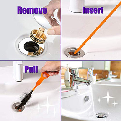 Drain Clog Remover Snake Tool for Hair and Debris, Unclog Toilet, Sink, Shower, Bathtub, Sewer - color: Orange 6+1