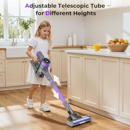 Cordless Vacuum Cleaner, 450W 45KPa Powerful Suction Stick Vacuum, Up to 50-Min Runtime, Self-Standing Pet Hair Cleaner for Home, Hard Floor & Carpet with Anti-Tangle Brush, Brushless Motor