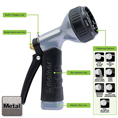 Melnor 65174AMZ 7-Pattern Adjustable Nozzle Combo Set – Heavy-Duty Metal Build – Comfort Grip- QuickConnect Starter Set Included- Silver, Black