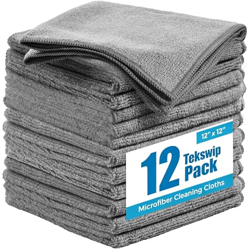 Microfiber Towels for Cars,12 Pack,12" x 12" Gray | Microfbier Cleaning Cloth Lint Free Scratch Free Super Absorbent For Kitchen Garage Window Automotive Car Rags - color: Gray