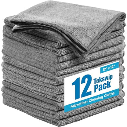 Microfiber Towels for Cars,12 Pack,12" x 12" Gray | Microfbier Cleaning Cloth Lint Free Scratch Free Super Absorbent For Kitchen Garage Window Automotive Car Rags - color: Gray