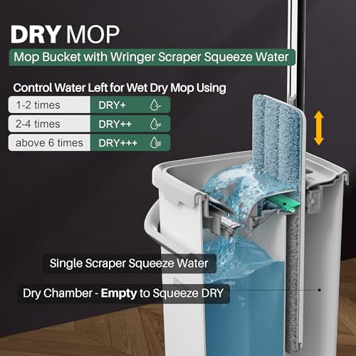 JOYMOOP Mop and Bucket Set, Dust Mops for Floor Cleaning, Wall Mop with 2 Microfiber Mop Head Replacement - size: Bucket #22 - 50" Mop + 2 Grey Mop Pads