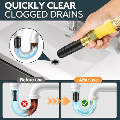 3-Pack Drain Bladder Kit, Water-Powered Rubber Drain Cleaning Bladder, Fits 1 to 6 Inch Pipes, Ideal for Clearing Bathroom Sinks, Showers, Swimming Pool Drains, Kitchen Sinks and Main Drains Clogs