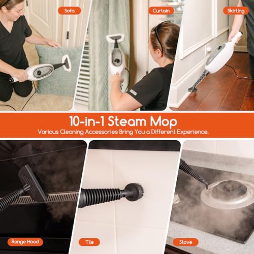 REECOO Steam Mop with Attachments,20s Rapid Heating,Lightweight Floor Steamer for Kitchen, Living Room Wood Floor Tile Carpet Cleaning