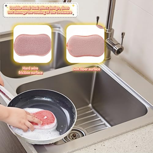 Dual-Sided Kitchen Scrubbing Sponges, Heavy Duty Non-Scratch Cleaning Sponges, Extra Thick Dual-Sided Sponge with Hooks – Lint-Free & Durable for Pots, Pans, Glass, Stainless Steel & Grills