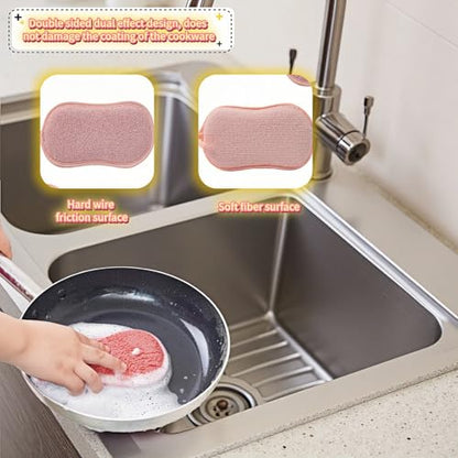 Dual-Sided Kitchen Scrubbing Sponges, Heavy Duty Non-Scratch Cleaning Sponges, Extra Thick Dual-Sided Sponge with Hooks – Lint-Free & Durable for Pots, Pans, Glass, Stainless Steel & Grills