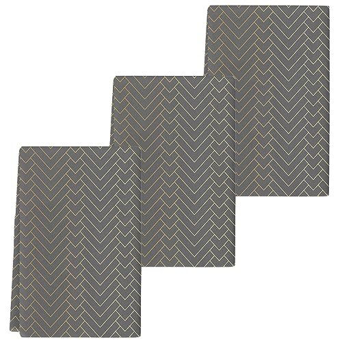Gray Gold Striped Kitchen Towel Set of 3, Absorbent Microfiber Hand Towels for Kitchen Bathroom Bar Decorative Geometric Chevron Ultra Soft Resuable Cleaning Cloths Washable Fast Drying - size: 3PCS-18" x 28"