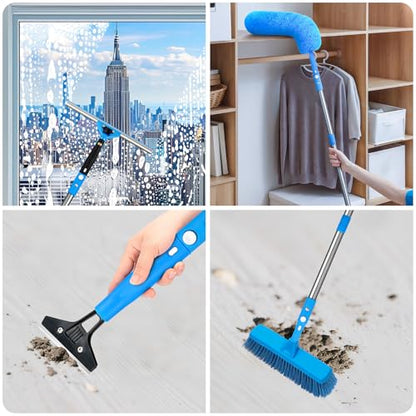 Window Squeegee，5 in 1 Bendable Head Window Squeegee for Home，61''Extension Poles，Bendable Head car Window Cleaner Tool，Squeegee for Shower Glass（Blue）