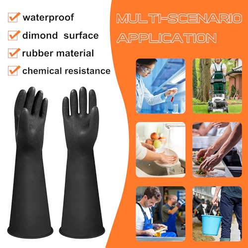 16" Chemical Resistant Gloves, Black Safety Work Heavy Duty Rubber Gloves, Long Waterproof Rubber Industrial Safety Glove for Cleaning, Gardeing,Dishwashing - color: 16 Inch