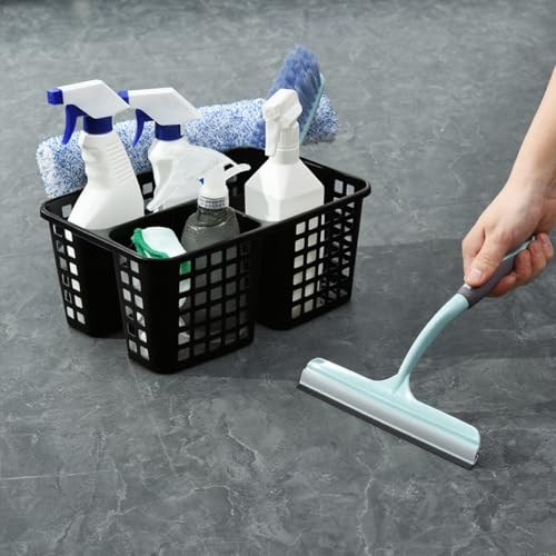 Haundry Plastic Shower Caddy Basket with 3 Compartments, Portable Divided Cleaning Supply Storage Organizer with Handle (Black) - color: A Style-Black