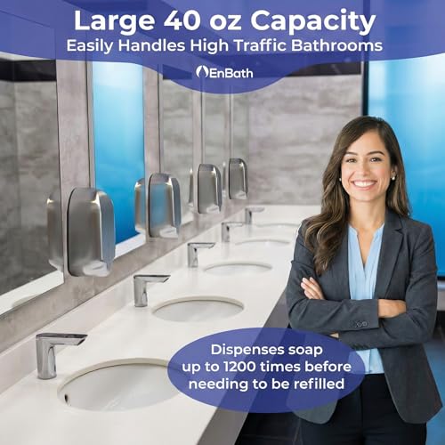 Automatic Soap Dispenser Wall Mount with Extra Large 40oz Capacity & Premium Grade 304 Stainless Steel - Touchless Commercial Hand Soap/Sanitizer Dispenser for Bathrooms (ADA Compliant) by EnBath
