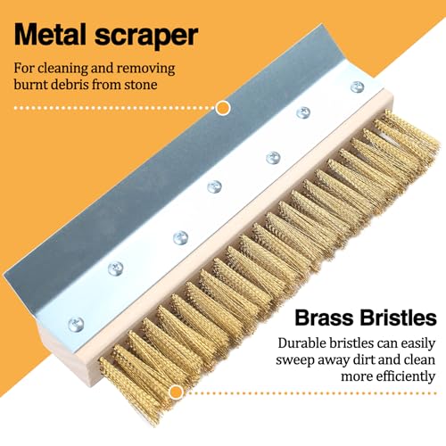 Aluminum Pizza Oven Brush, Grill Brush, Brass Wire Brushes, with Stainless Steel Scraper & Detachable 60 inches Long Handle for Commercial Cleaning, Kitchens, Restaurants, BBQ Shelf, Fireplace