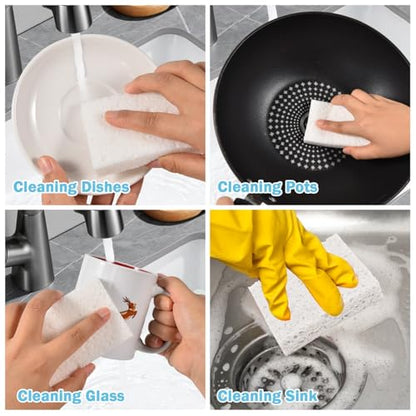 YoleShy 48 Pack White Sponges Kitchen Natural Compressed Cellulose Sponges for Dishes Bulk Non Scratch for Household Cookware Bathroom Cars Soft Super Absorbent Reusable