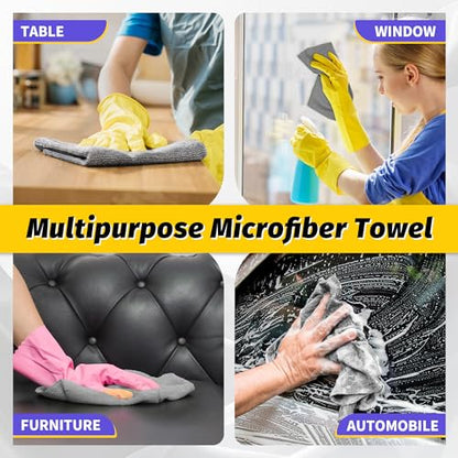 Microfiber Cleaning Cloth,150 Pack Grey Cleaning Rags, Bulk All-Purpose Lint-Free Shop Towels Wipes, Commercial Micro Fiber Cleaning Towels Washcloth for Car Garage Housekeeping 11.5"*11.5" - color: Grey, style: 150 Pack